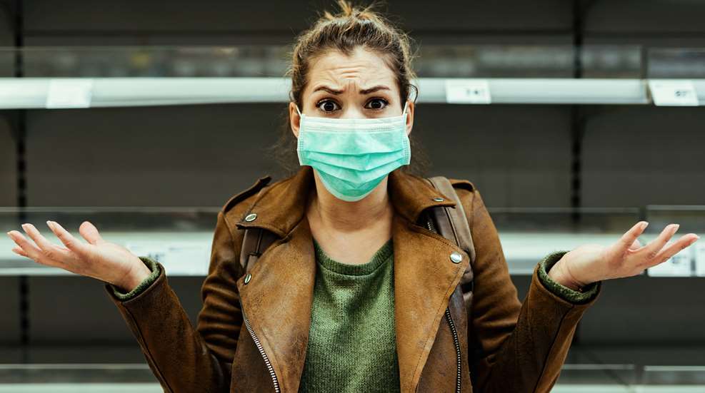 Masked Woman Empty Shelves