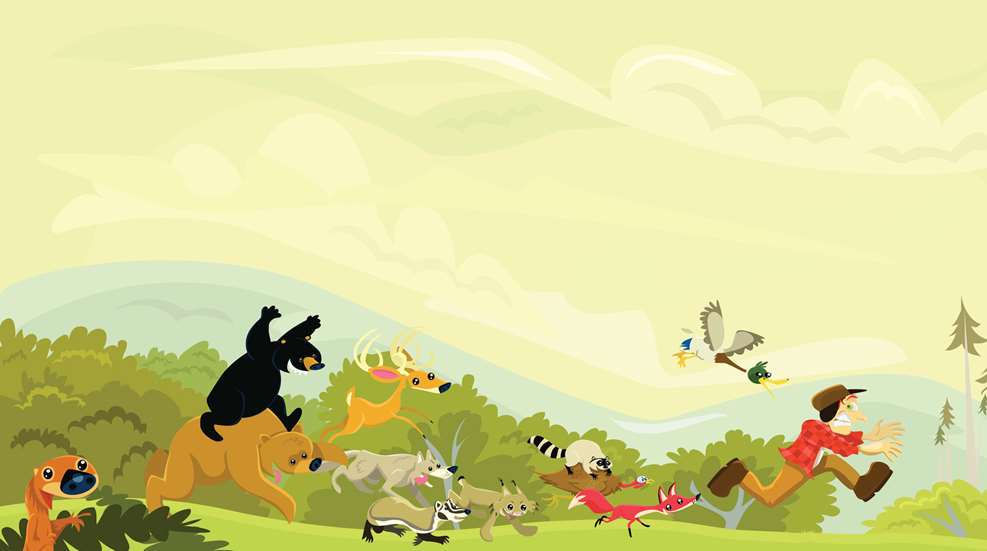 Cartoon Hunter Running From Wild Game