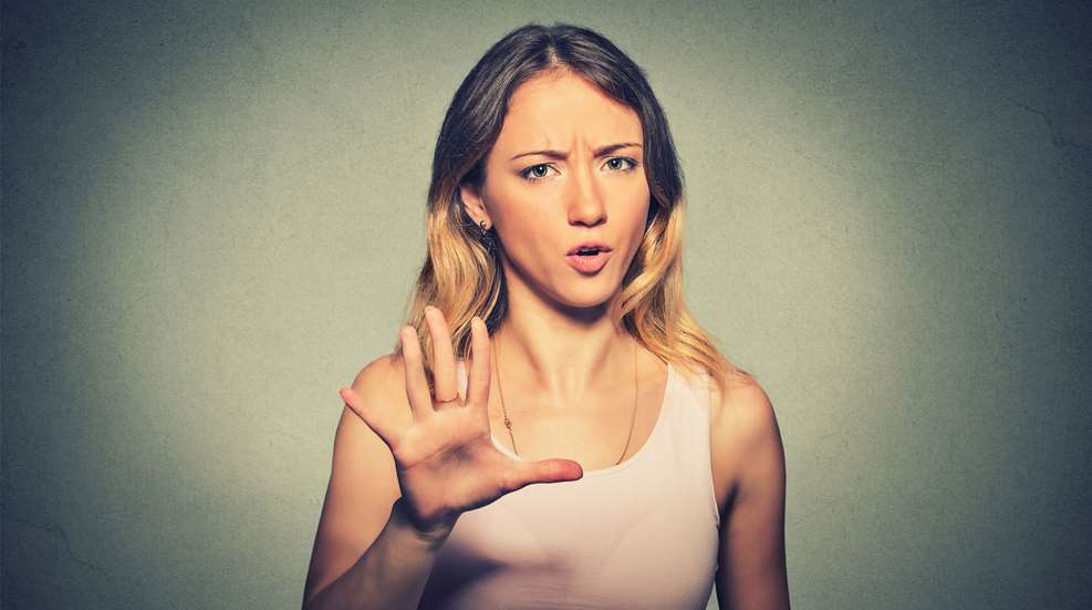 Woman Holding Hand Shouting No