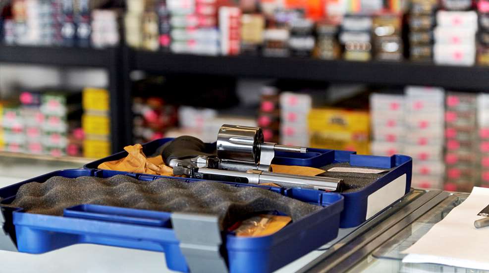 Gun on counter at gun store