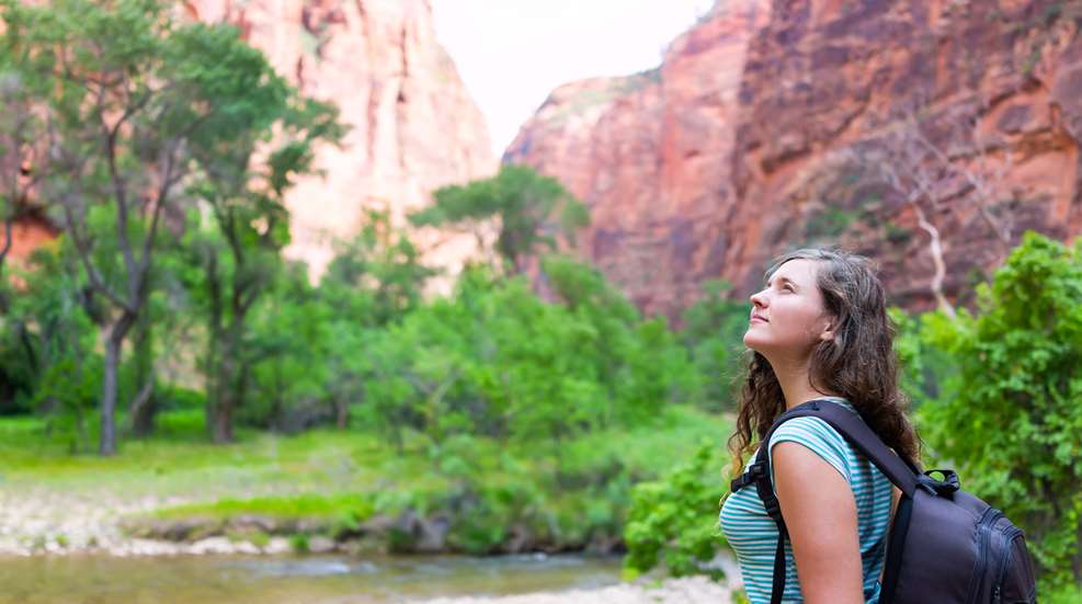 Woman Hiking In Zion National Park